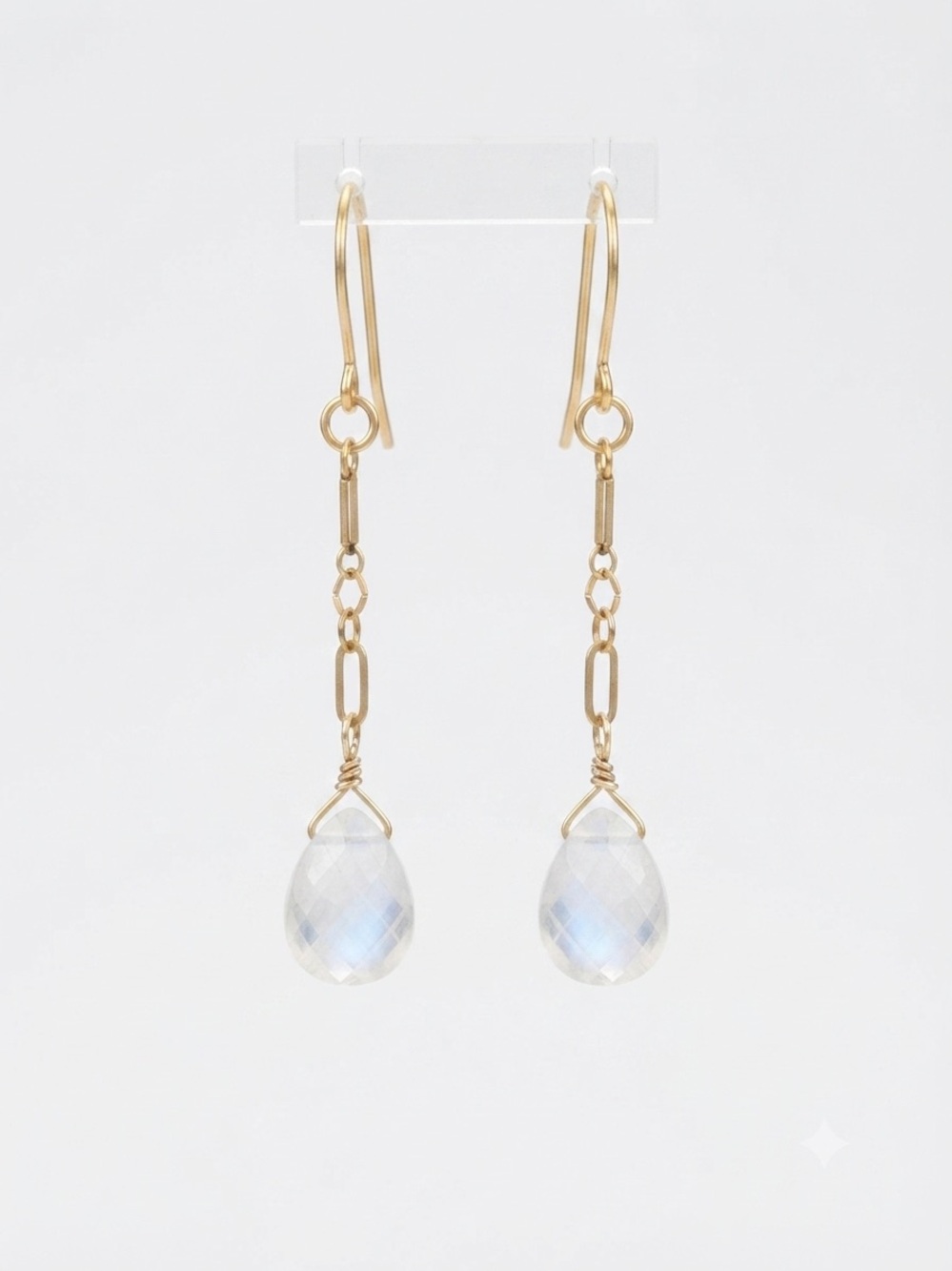 Gold Chain Drop Earrings with Moonstone Teardrops